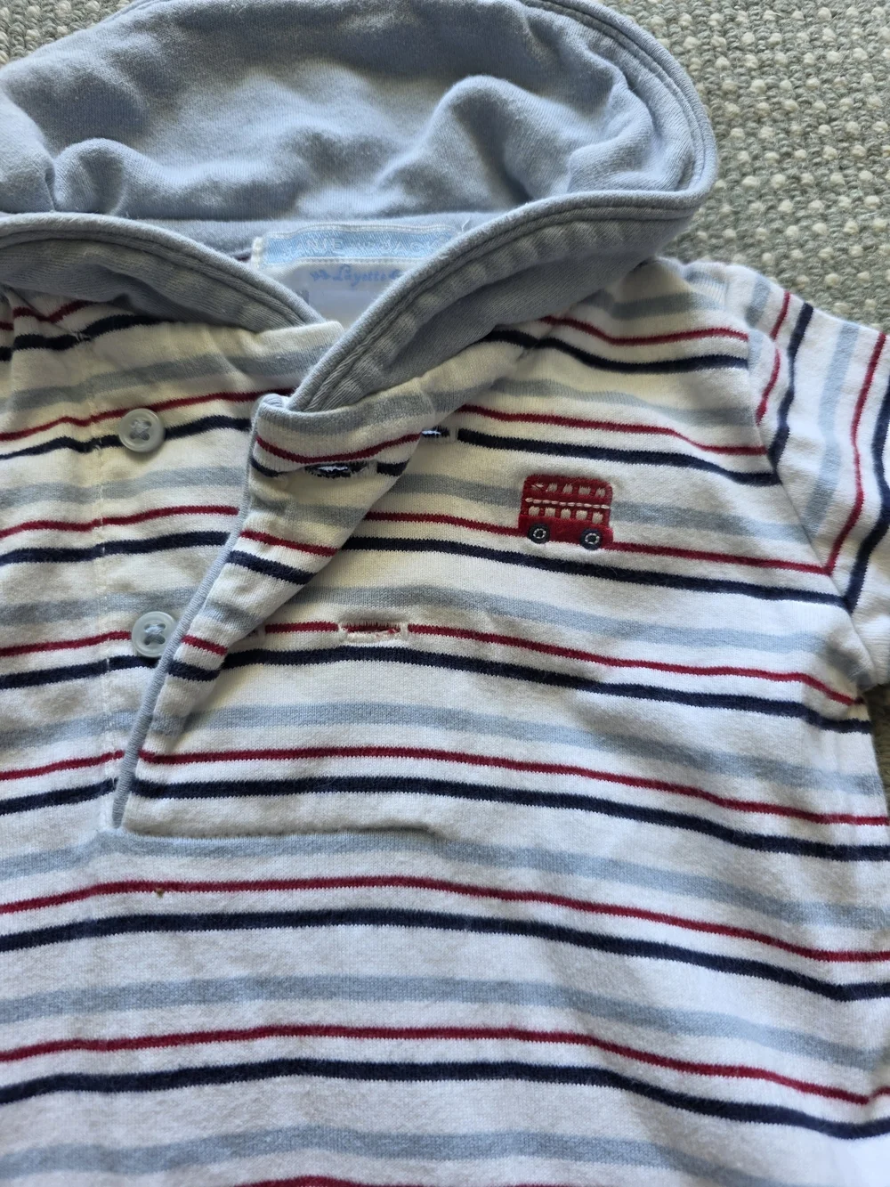 Janie and Jack Striped Romper in White, Blue and Red Accent